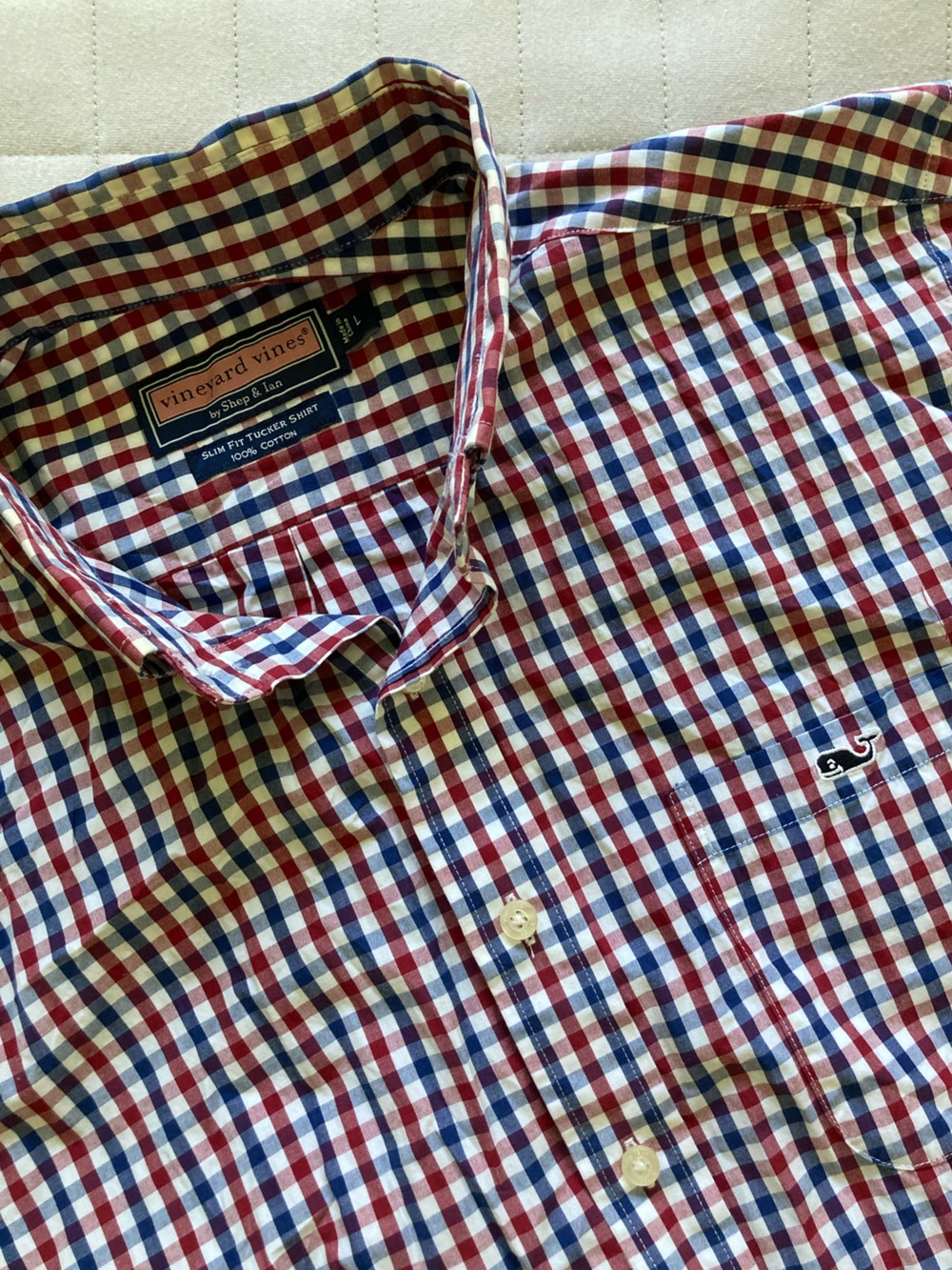 Vineyard Vines Men’s Red Blue White Gingham Button-Down Shirt